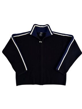 Tristan & America Y2K Navy Zip-Up Sweater with White Stripe Trim